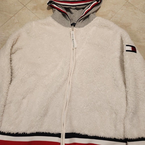 Tommy Hilfiger Womens L Large Spellout Fleece Sherpa High Deep Pile Teddy Jacket - Picture 4 of 10